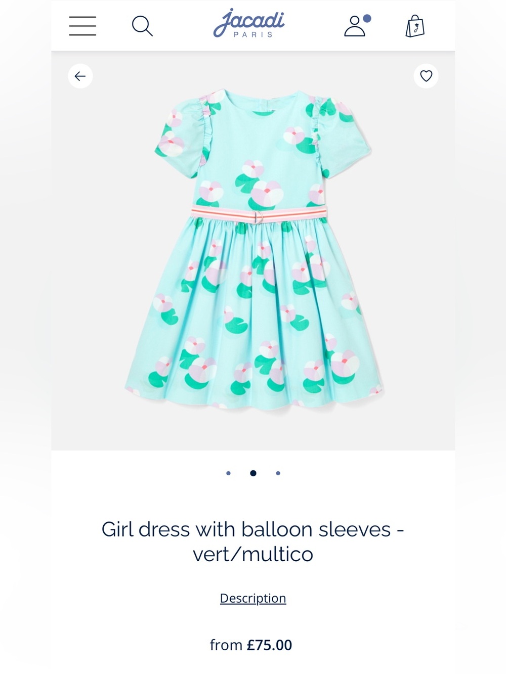 Jacadi Girl Aqua Floral Balloon-Sleeve Dress